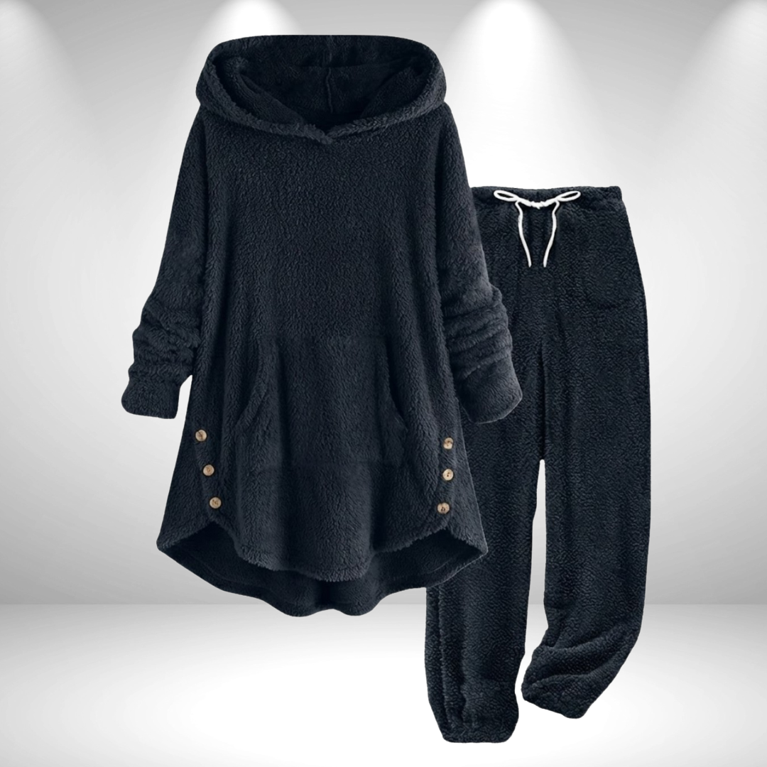 Ensemble ultra-douillet d'hiver Cressy de Danoir Paris, rouge vin, taille XS, avec veste et pantalon pour femme.
