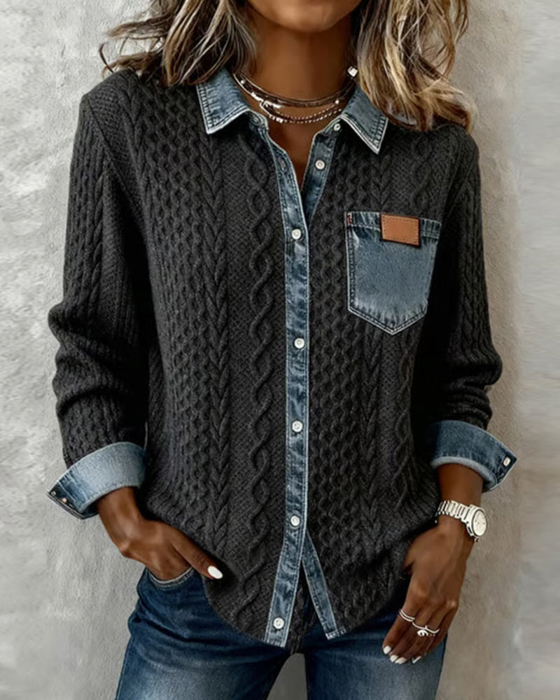Chemise Élise en bleu Danoir Paris, élégante et douce, avec détails raffinés, vue de face.
