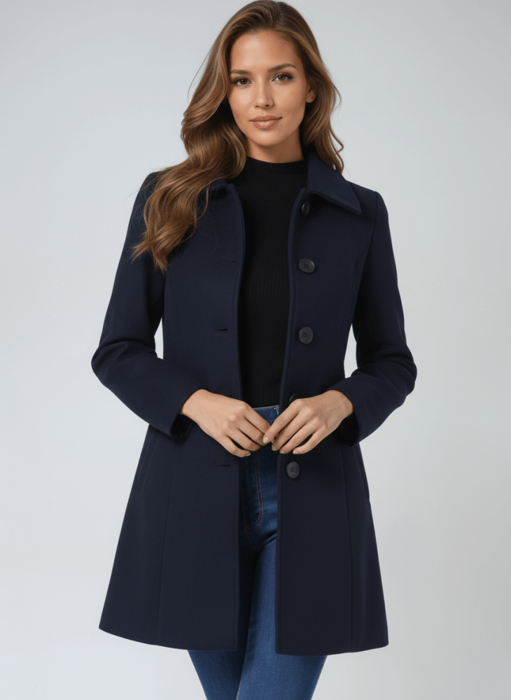 Manteau hivernal gris Danoir Paris Helena, coupe élégante et chaude, en tissu doux, vue de face.