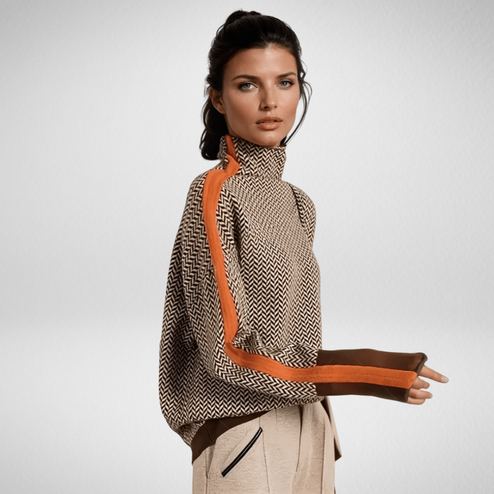 Pull col roulé orange Clémence de Danoir Paris, style élégant, porté en XS, en laine douce et confortable.