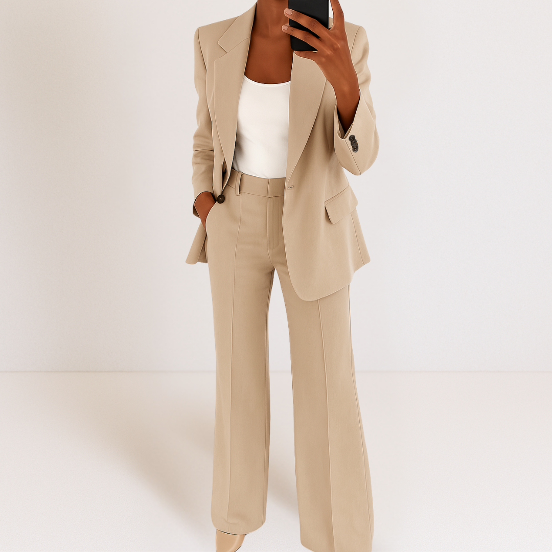 Veste élégante Danoir Paris Melanie en bleu, costume polyvalent pour femmes, design sophistiqué et confortable.