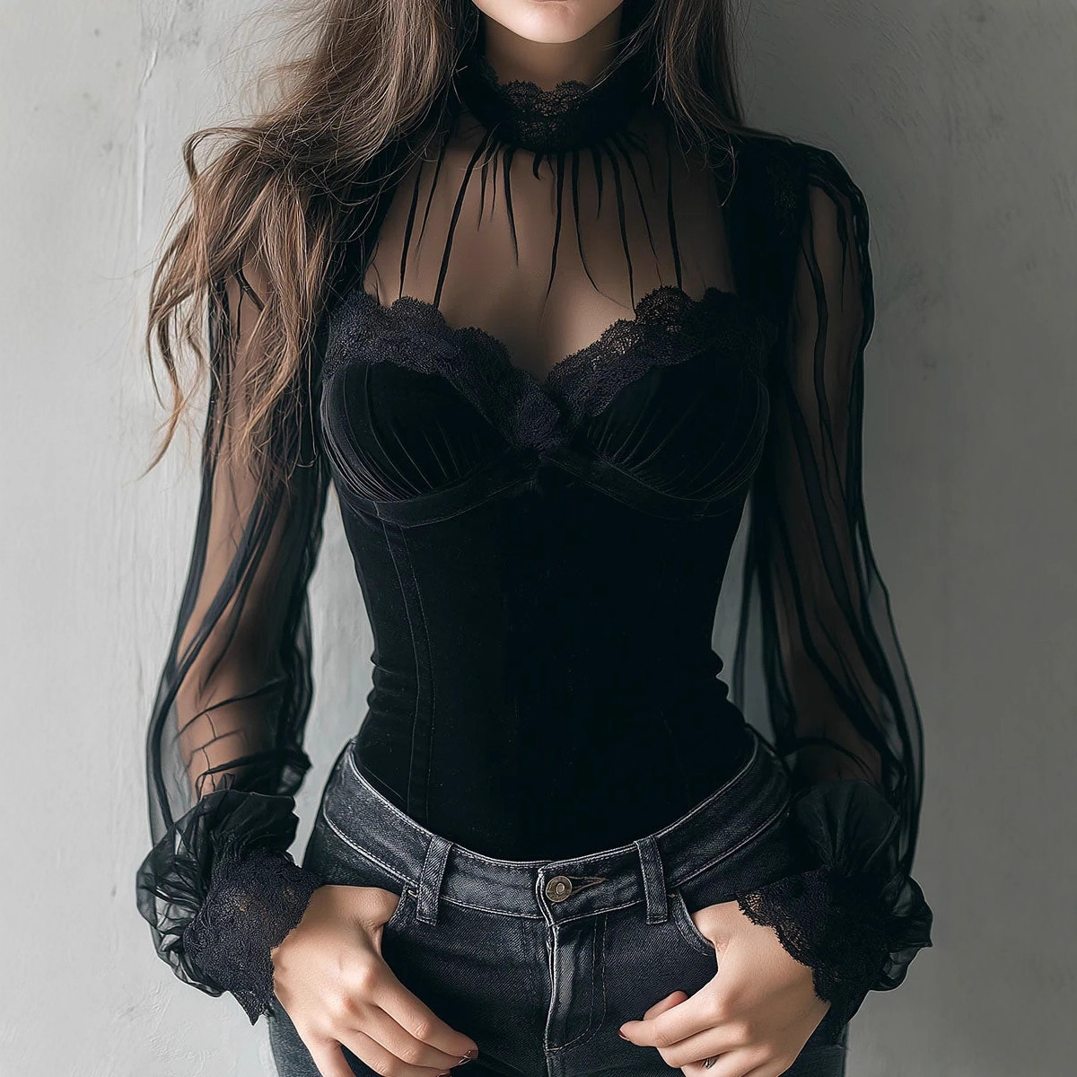 Blouse élégante en dentelle noire Elvira de Danoir Paris, taille XS, détails fins et tissu léger.