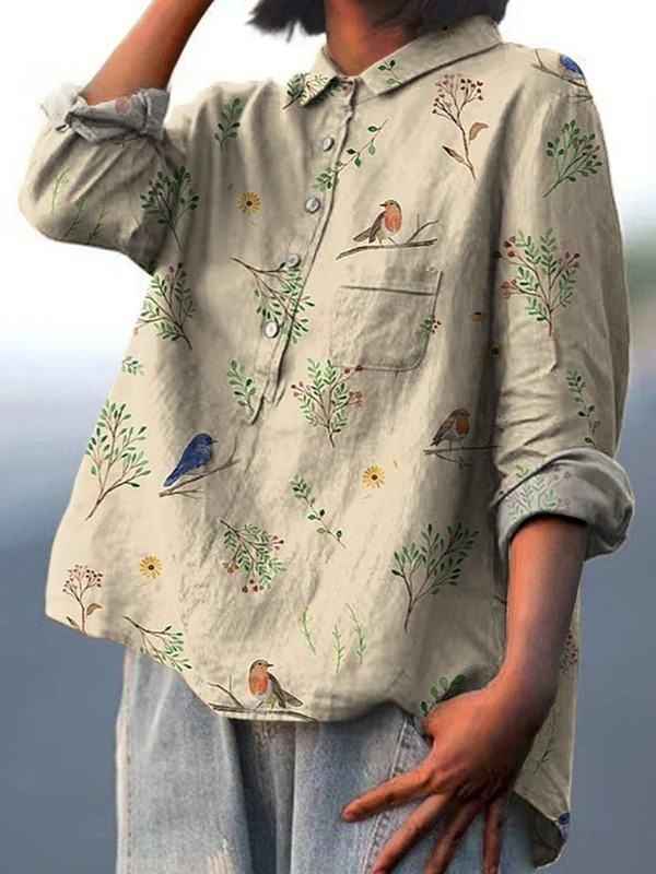Chemise décontractée élégante Alice de Danoir Paris, motif multicolore, vue de face, tissu léger et style chic.