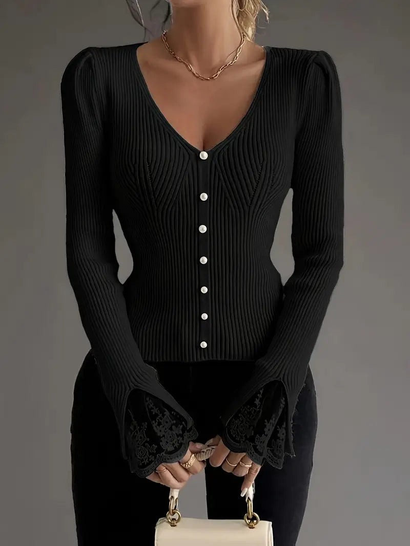 Pull chic en dentelle rose Elena de Danoir Paris, détail délicat en dentelle, coupe élégante, taille XS.