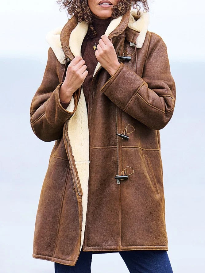 Manteau chaud élégant Lunavelline de Danoir Paris, en marron, version S, pour femmes, tissu épais et confortable.