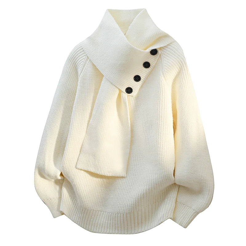 Pull blanc Arielle de Danoir Paris avec écharpe élégante, style sophistiqué et finition soignée, pour un look chic et moderne.