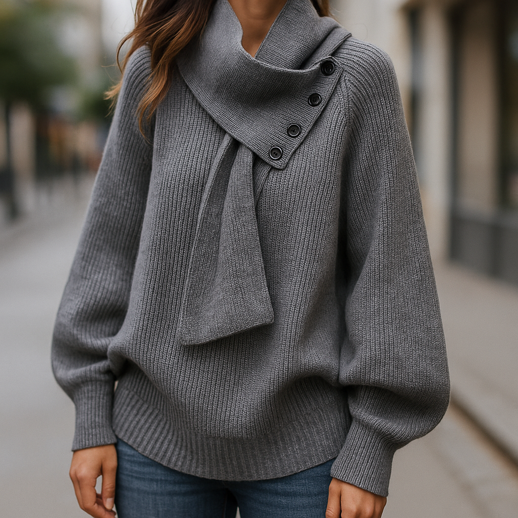 Pull et écharpe élégants Arielle de Danoir Paris en blanc, avec un style sophistiqué et confortable.