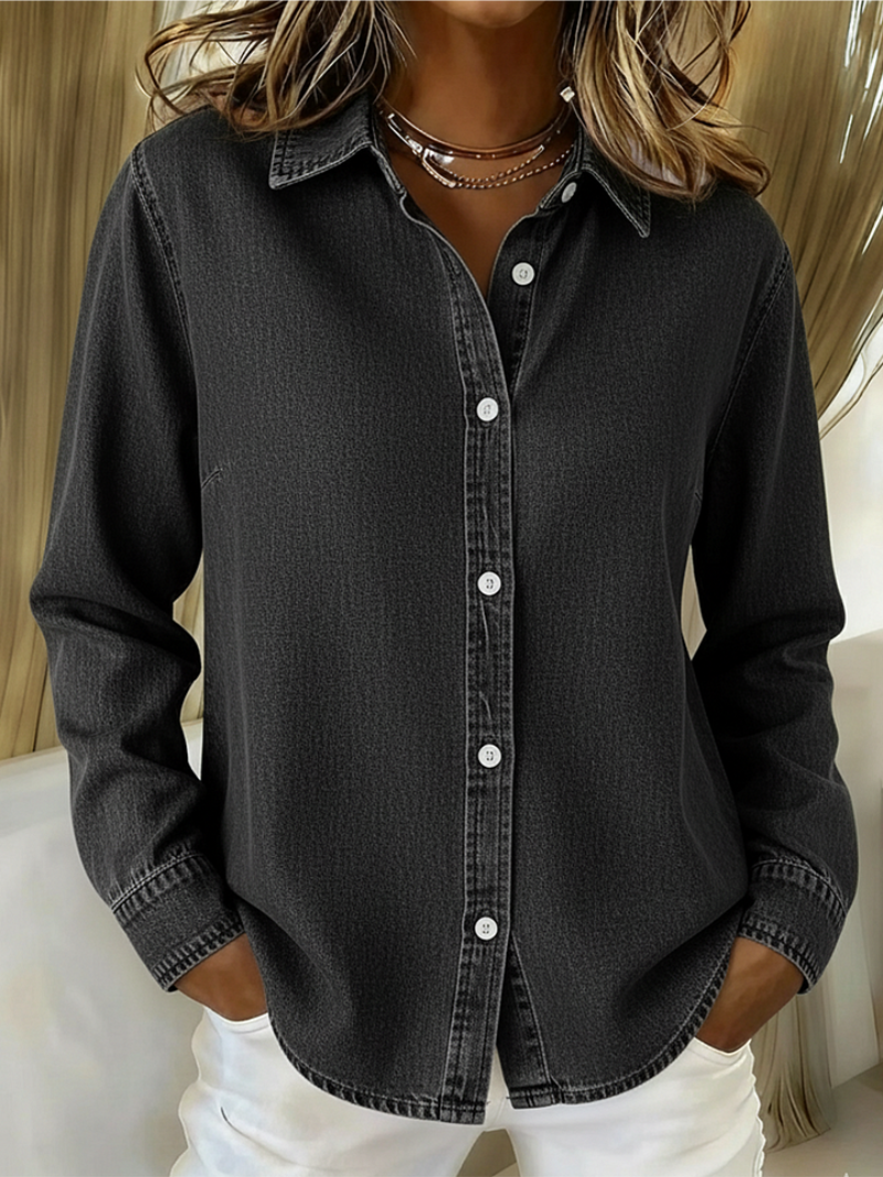 Blouse élégante Danoir Paris Lena en kaki, style confortable, manches longues et coupe fluide, parfait pour un look chic.