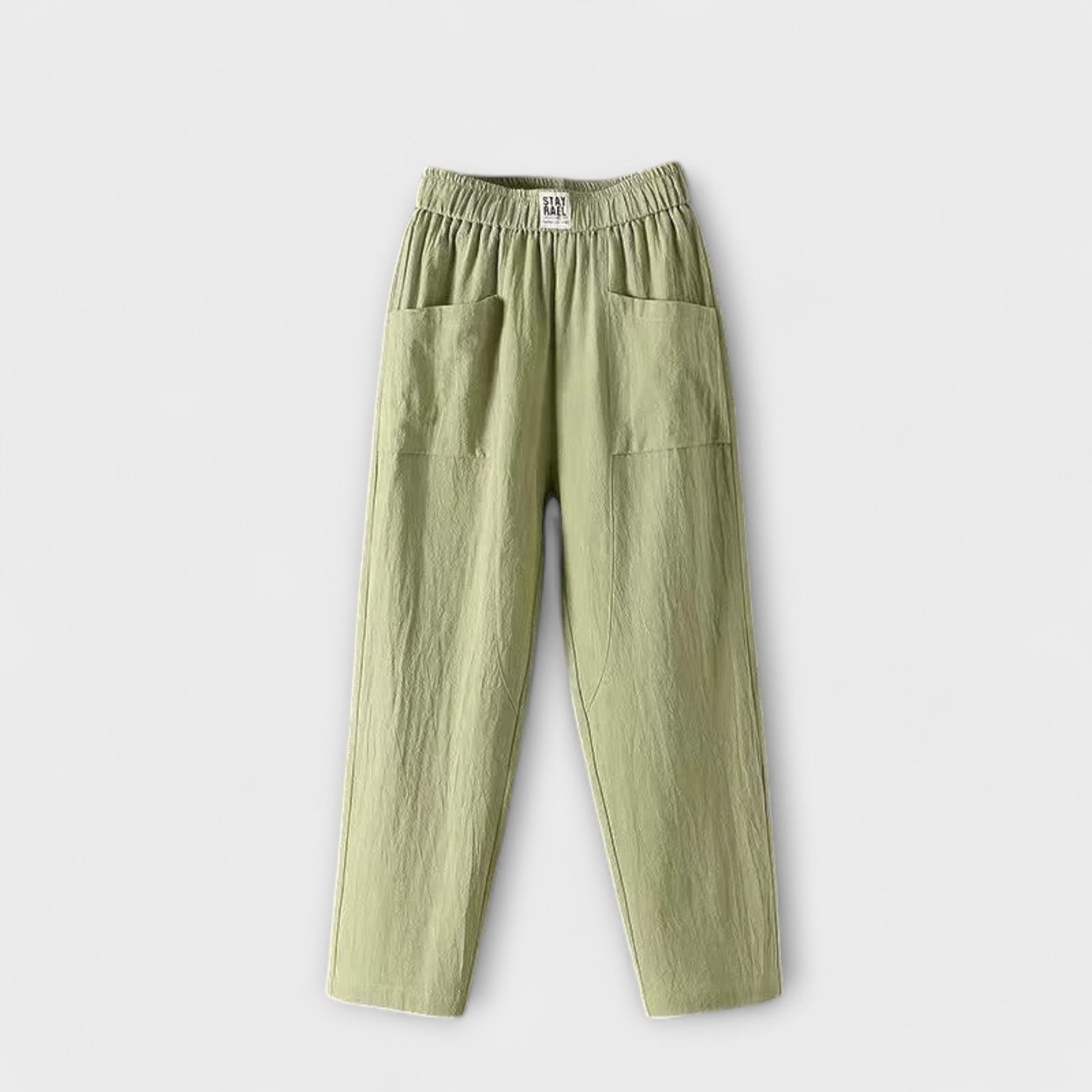 Pantalons chic d'été Maya de Danoir Paris en vert, coupe élégante, tissu léger, taille S, pour un style sophistiqué.
