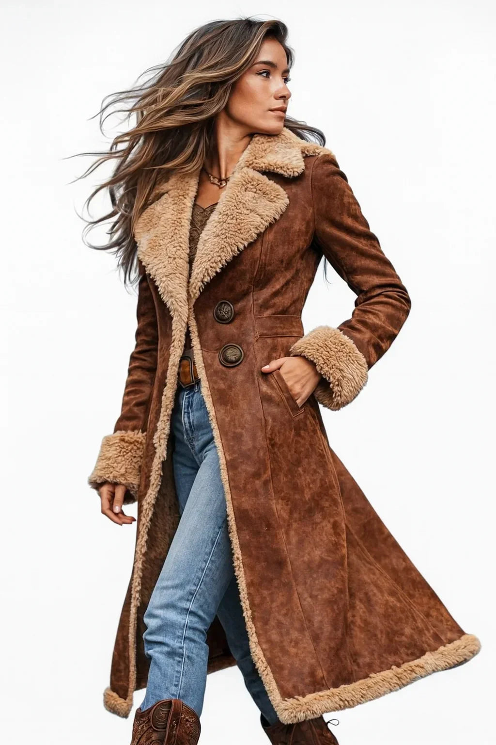Manteau vintage élégant Danoir Paris Edda, style sophistiqué avec coupe classique, en tissu de qualité, porté en mode hiver.