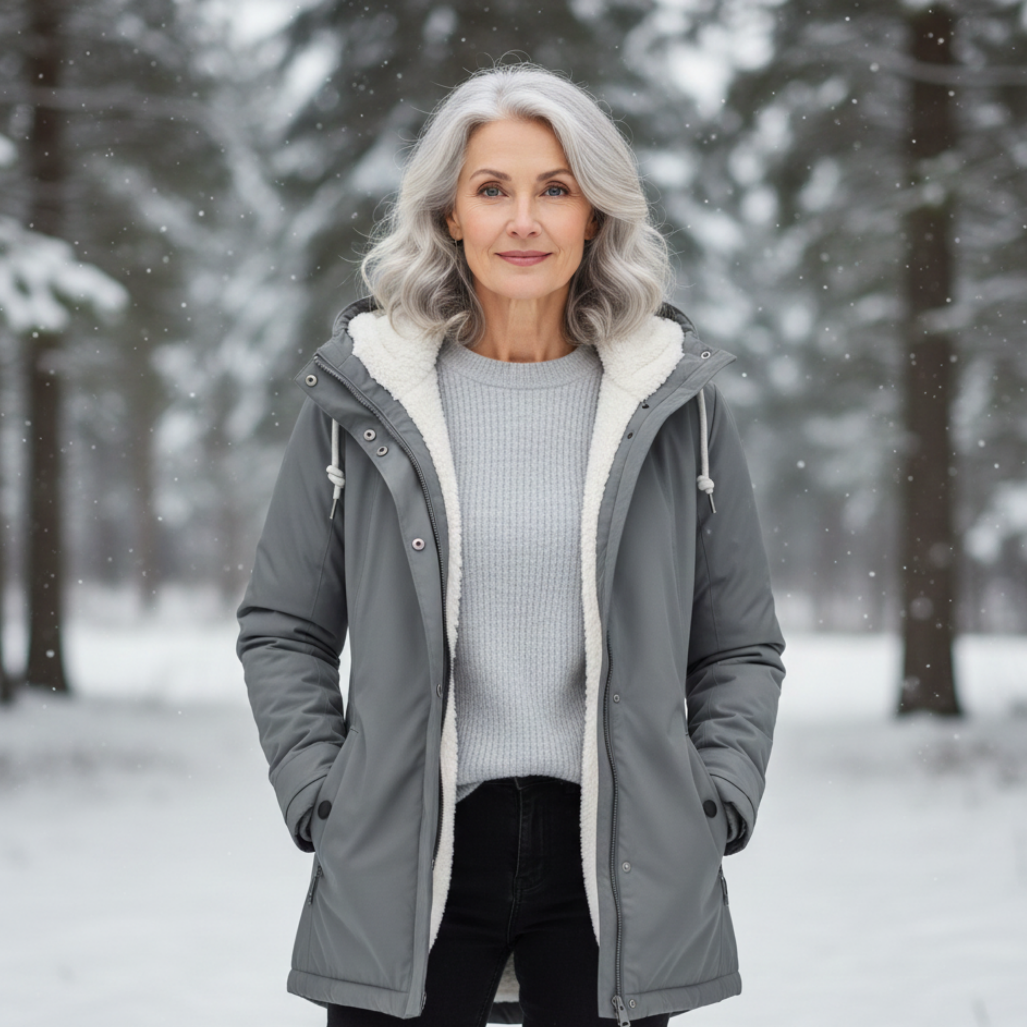 Veste élégante hiver Danoir Paris Adeline, gris, coupe ajustée, visible avec col et boutons, taille XS.