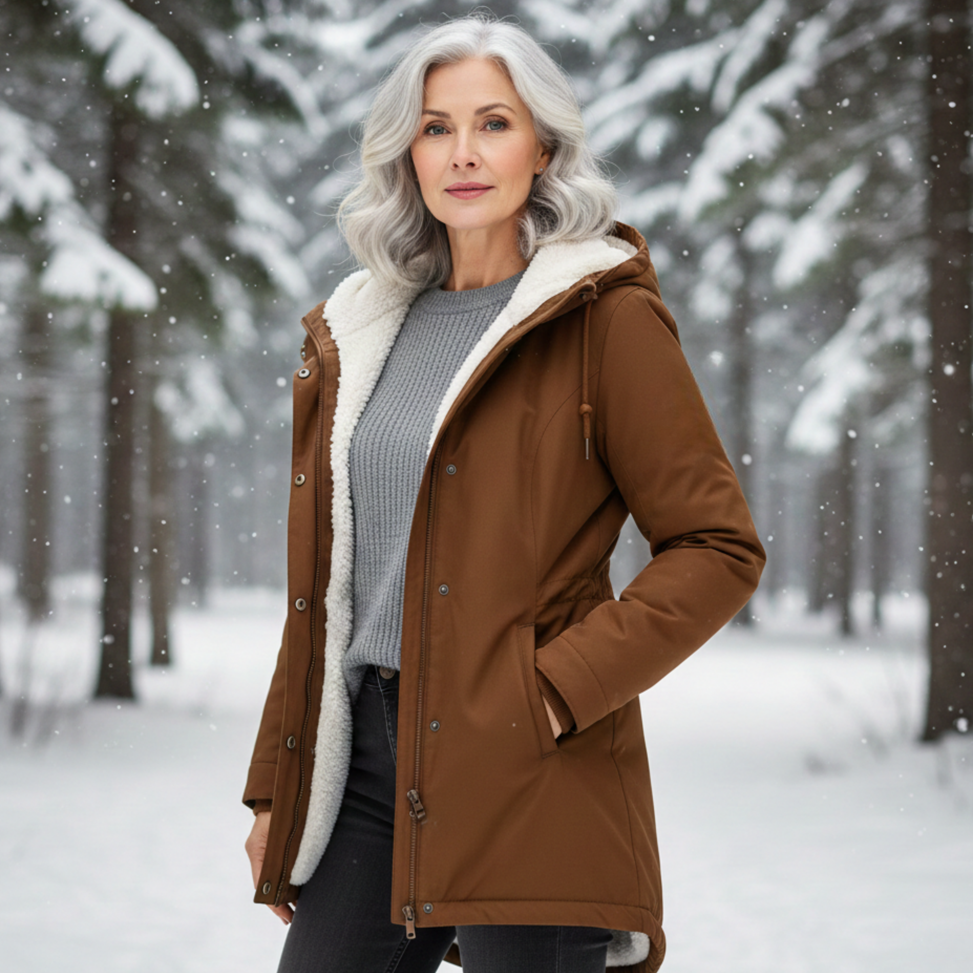 Veste élégante d'hiver Danoir Paris Adeline en gris, taille XS, tissu chaud et sophistiqué, style moderne et confortable.
