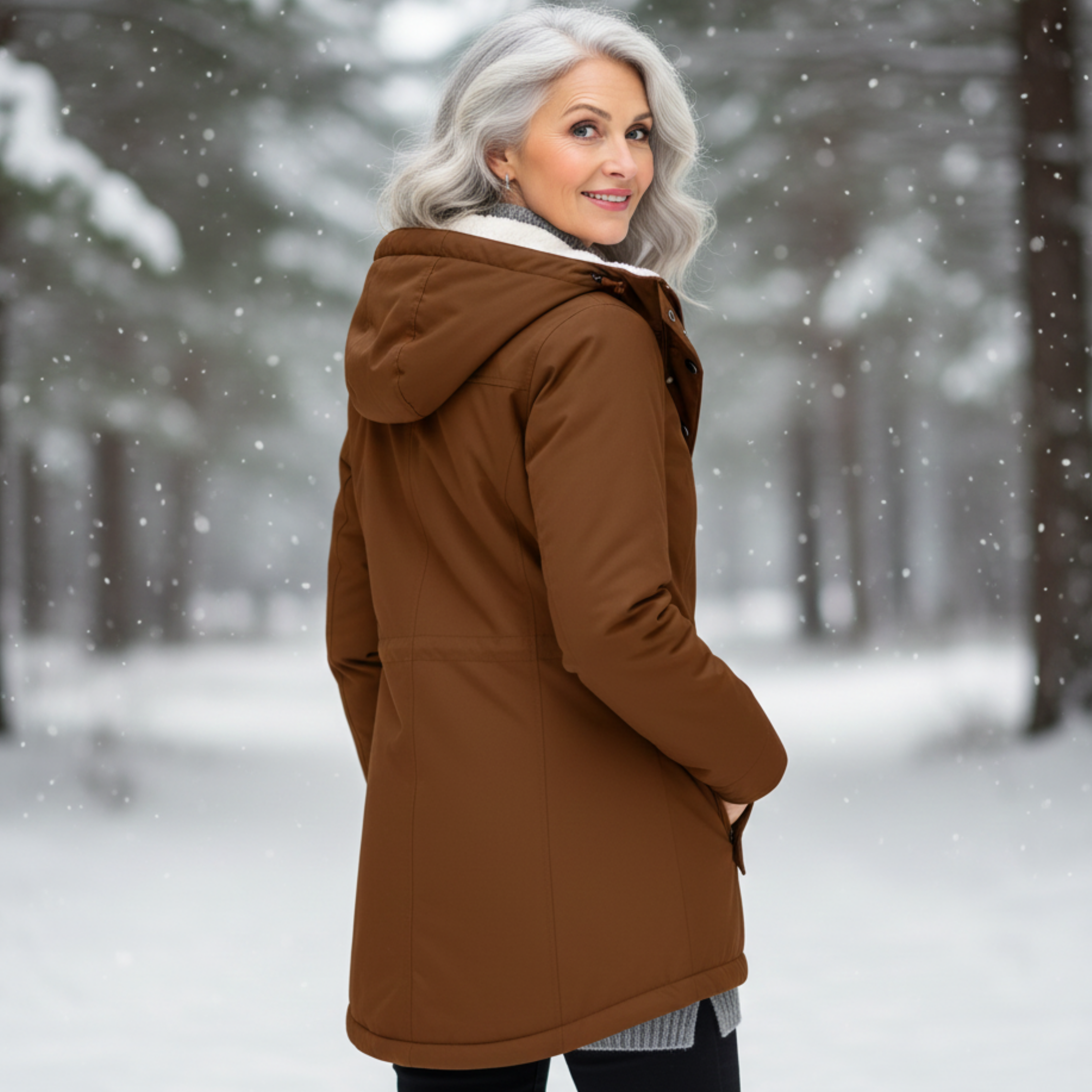Veste élégante d'hiver Danoir Paris Adeline en gris, coupe ajustée, idéale pour garder chaleur et style en hiver.