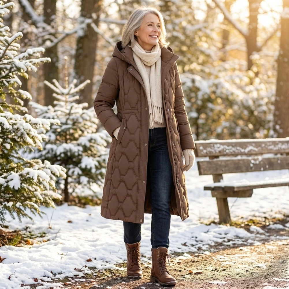 Imperméable long rouge Danoir Paris Lumière, manteau élégant avec capuche et fermeture à boutons, pour femme.