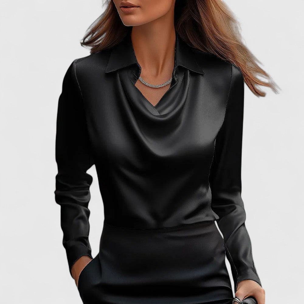 Haut chic polyvalent Brooklyn de Danoir Paris, en or, taille XS, porté sur mannequin, style élégant et moderne