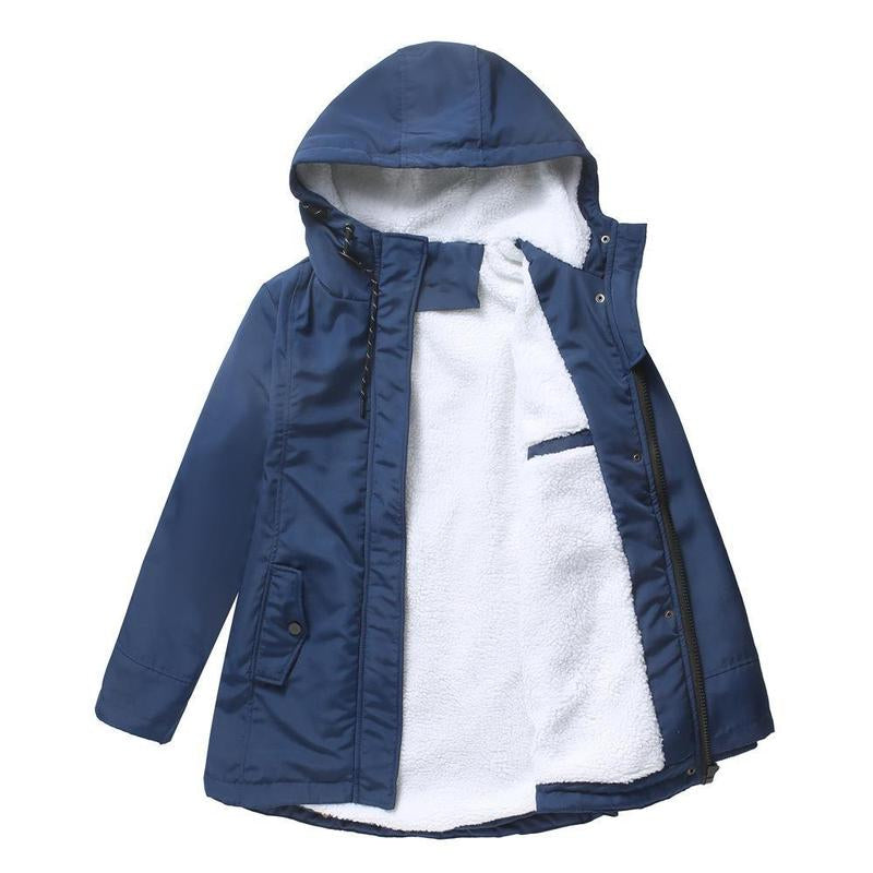Manteau hivernal élégant Danoir Paris Amina, rose, avec capuche et détails sophistiqués, pour femmes.