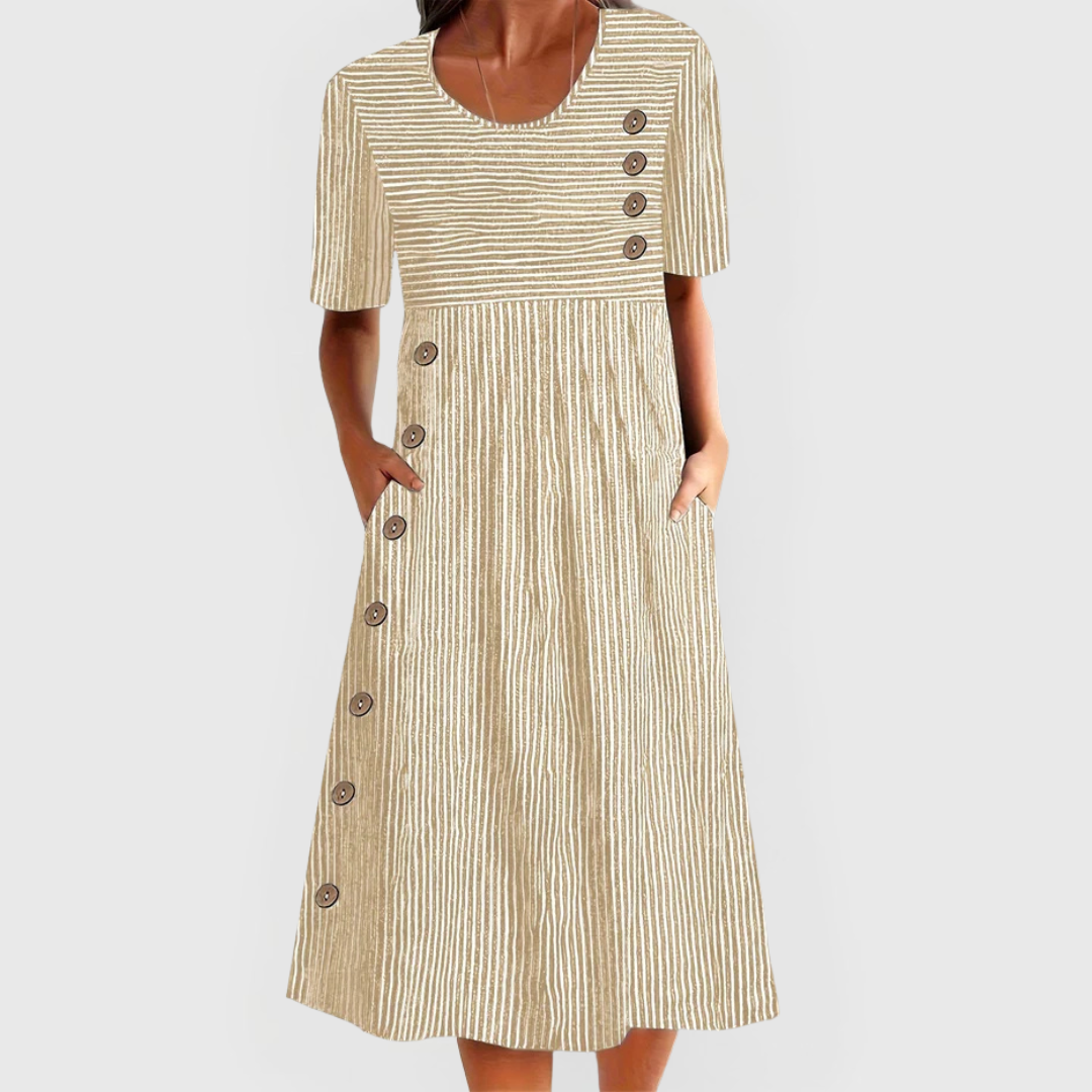 Robe midi rayée Danoir Paris Wanda en tissu confortable, couleur bleue, portée décontractée, style élégant et moderne.