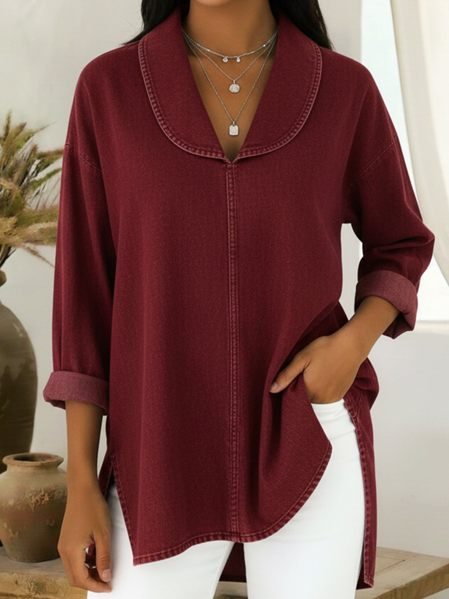 Chemise rétro chic Danoir Paris Prysaviennea en kaki, coupe élégante, détails sophistiqués, style vintage moderne.