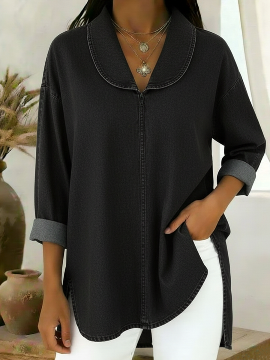 Chemise rétro chic Danoir Paris Prysaviennea en kaki, style élégant, coupe classique, tissu léger et confortable.