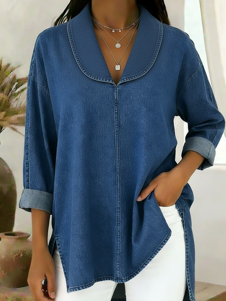 Chemise rétro chic Danoir Paris Prysaviennea en kaki, coupe élégante, détails sophistiqués, style vintage pour femme.