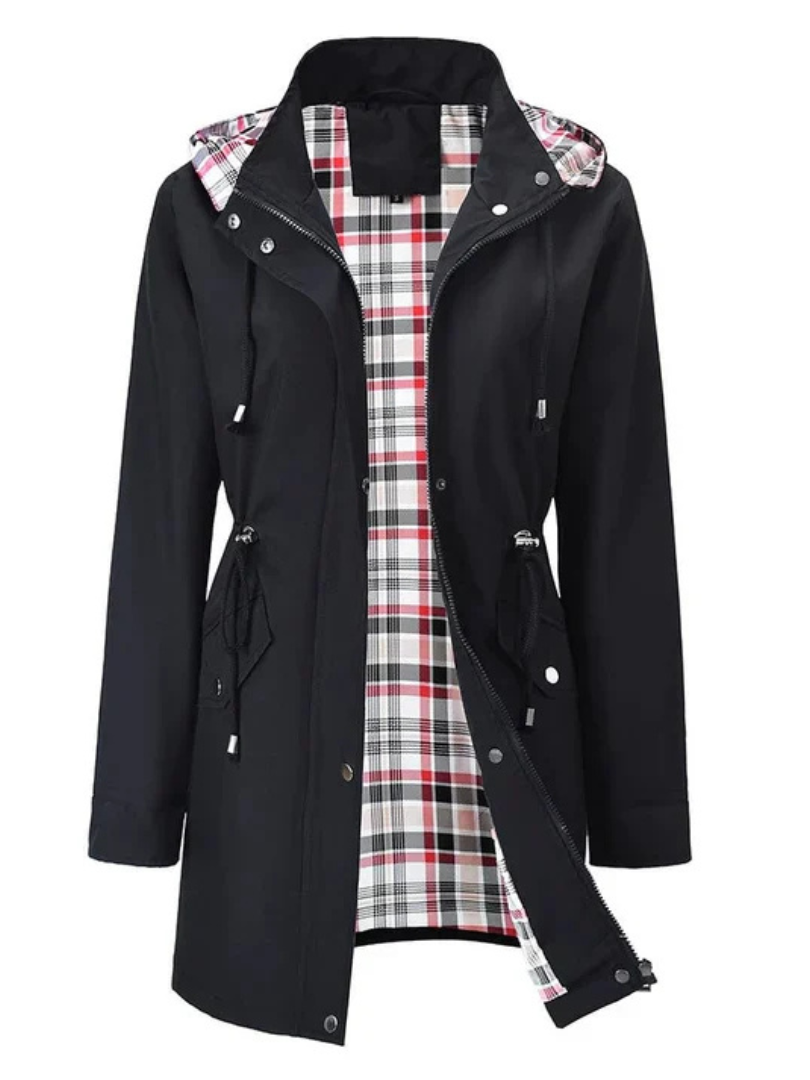 Veste imperméable élégante Delsina de Danoir Paris, violet, coupe ajustée, idéale pour la pluie et le style sophistiqué.