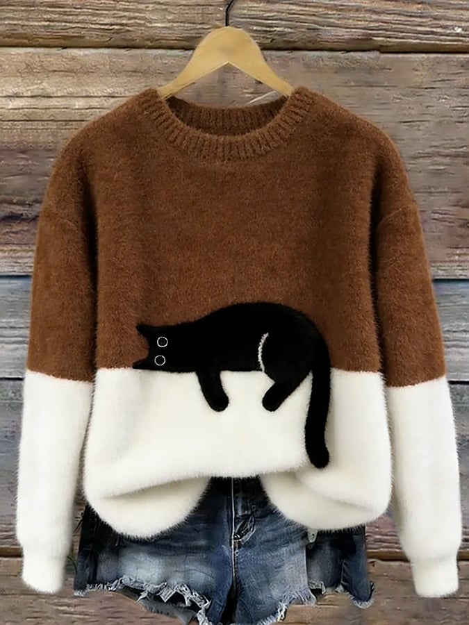 Pull doux et mignon LanaCat de Danoir Paris, en orange, taille S, parfait pour le confort et le style.