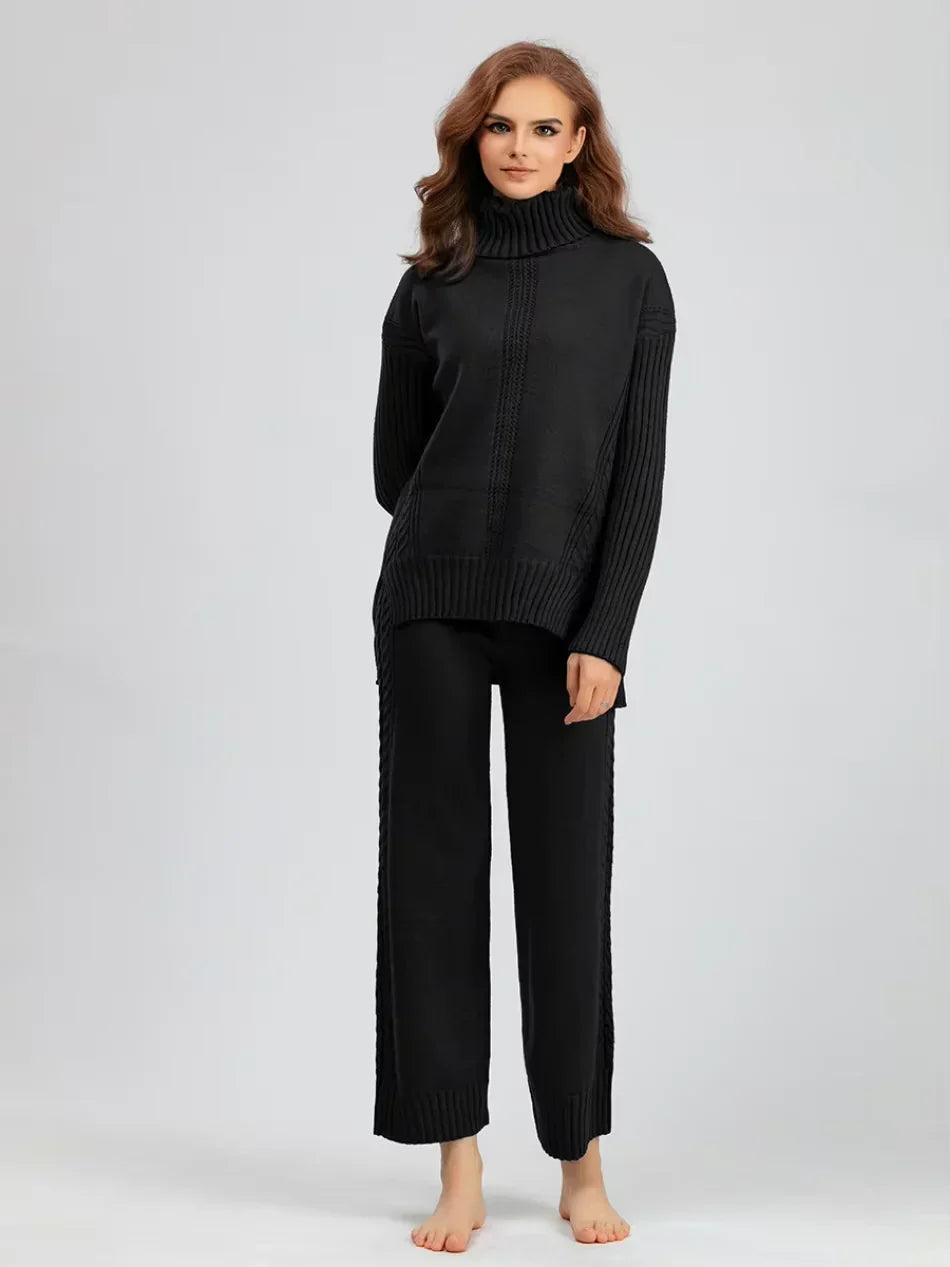 Ensemble tricoté chic Vianna de Danoir Paris, couleur rose, avec top et pantalon élégants, vue en gros plan.