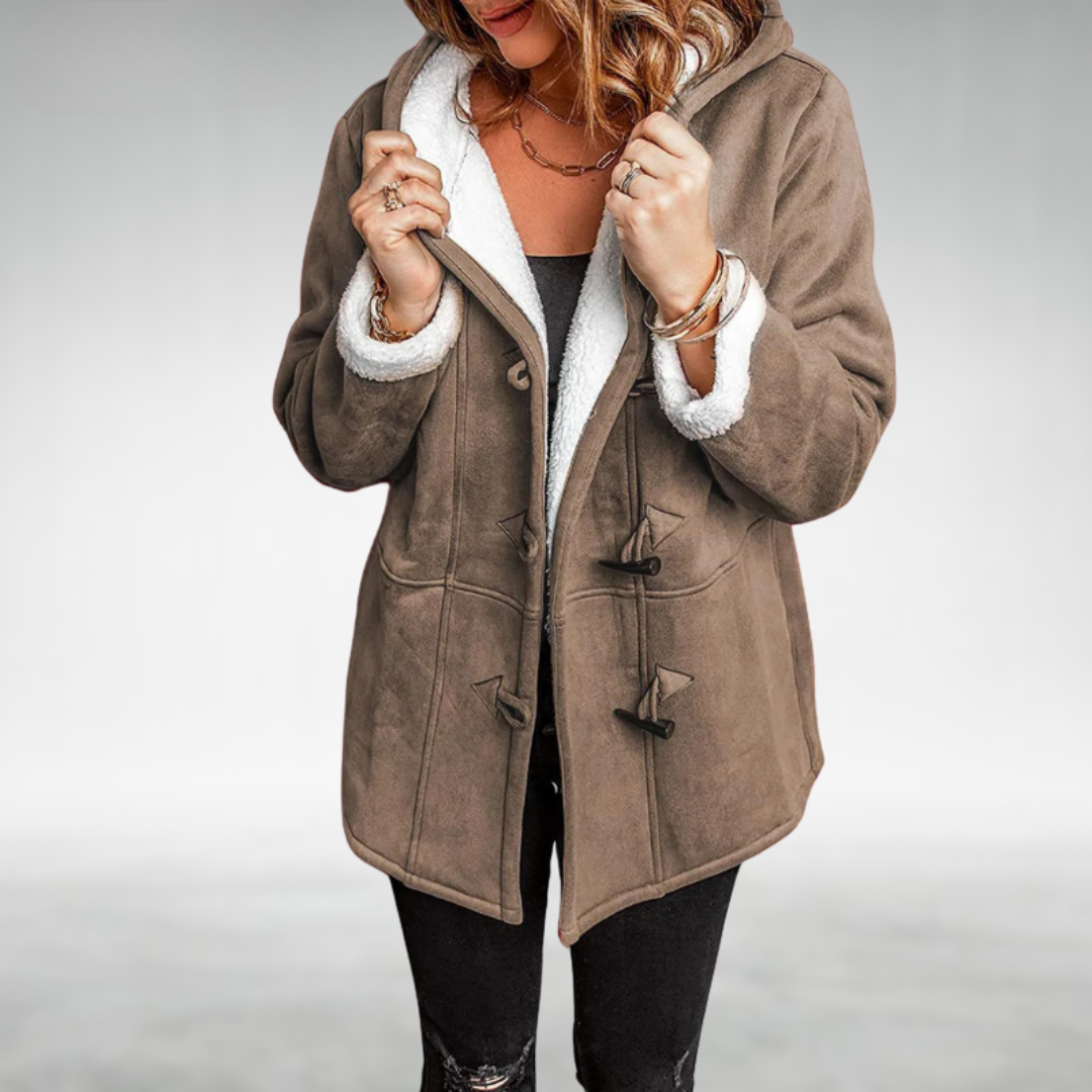 Veste d'hiver élégante Danoir Paris Amanda FR822 en gris, coupe sophistiquée et matière chaude pour femmes.