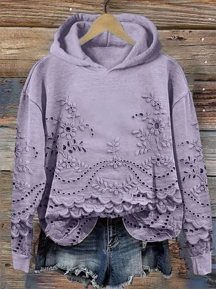 Sweat à capuche floral Amélie de Danoir Paris, modèle FR825, en rose, vue de face sur fond blanc