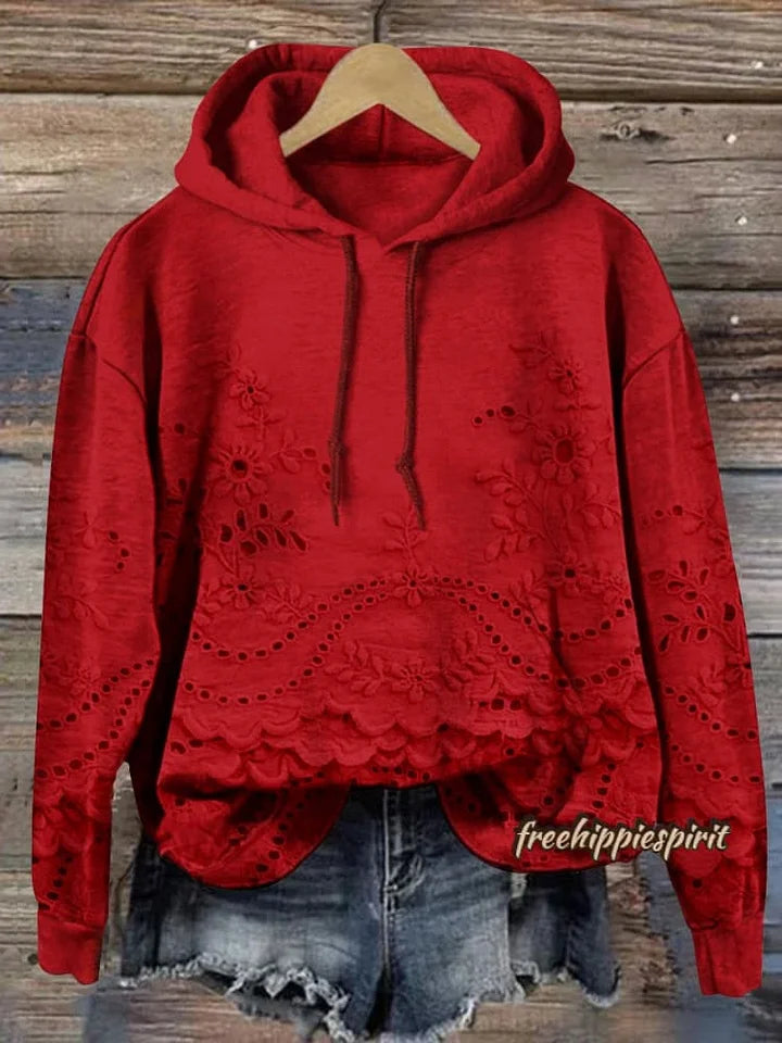Sweat à capuche floral Amélie de Danoir Paris, modèle FR825, en rose, vu de face sur fond blanc.