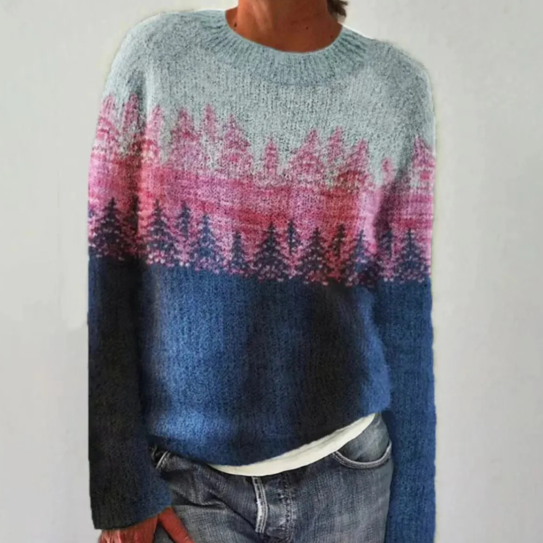 Pull rétro chic Heather en bleu pour femmes, de la marque Danoir Paris, avec un style élégant et tendance.