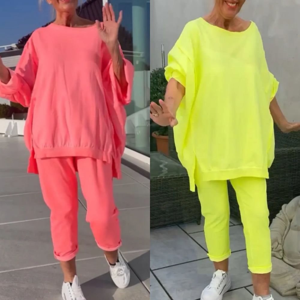 Ensemble loungewear oversize Frieda jaune Danoir Paris, confortable et décontracté, en tissu doux et ample.