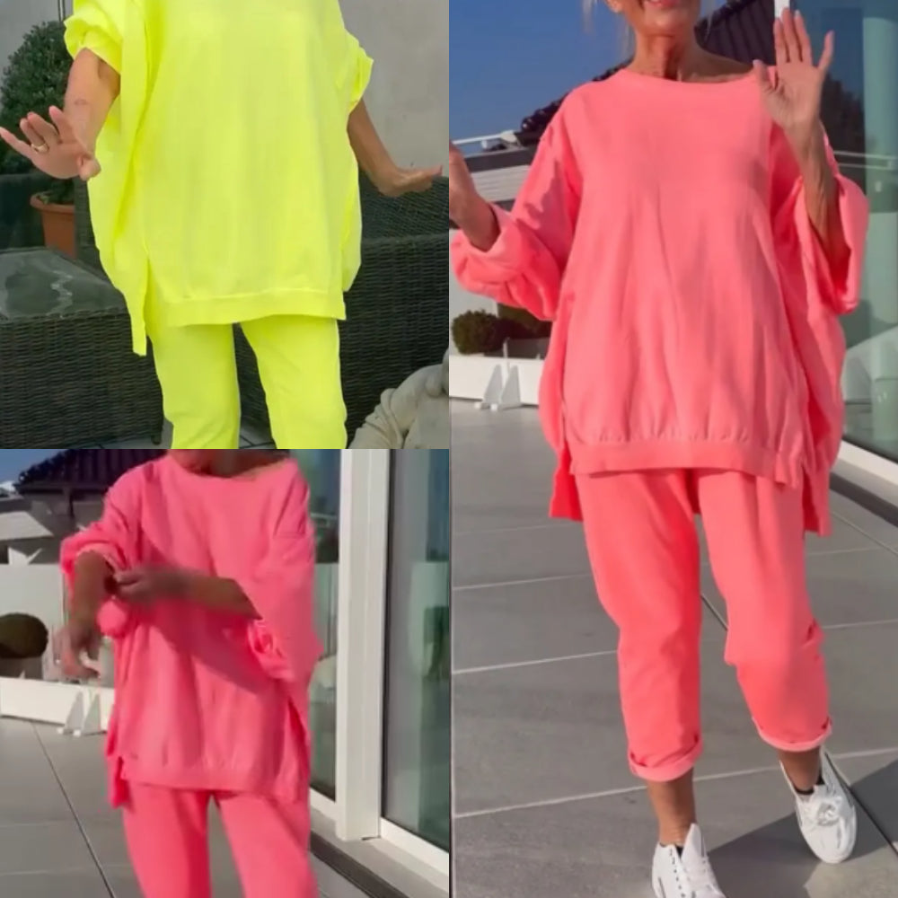 Ensemble loungewear oversize Frieda de Danoir Paris en tissu jaune, confortable et décontracté pour la détente.