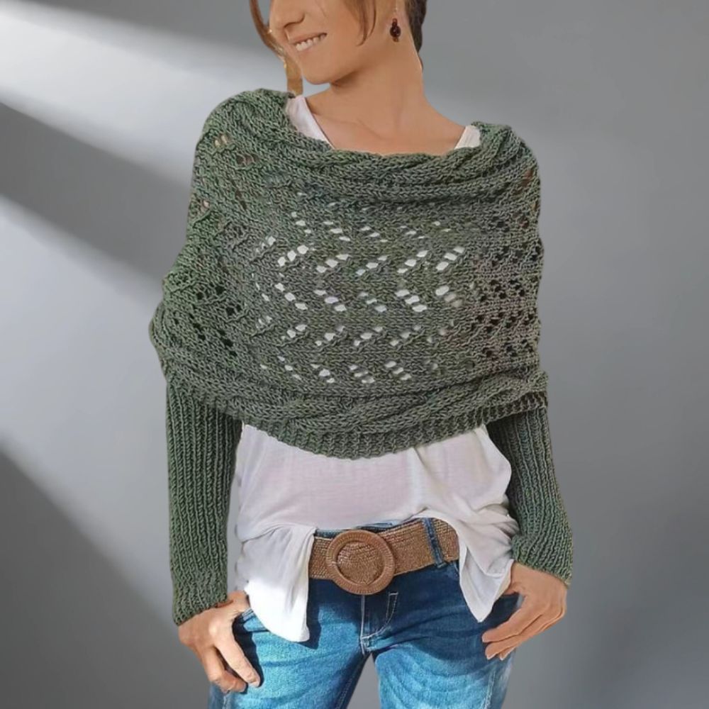 Châle tissé élégant WarmWrap™ de Danoir Paris en vert grisâtre, accessoire chaud et sophistiqué pour l'hiver.