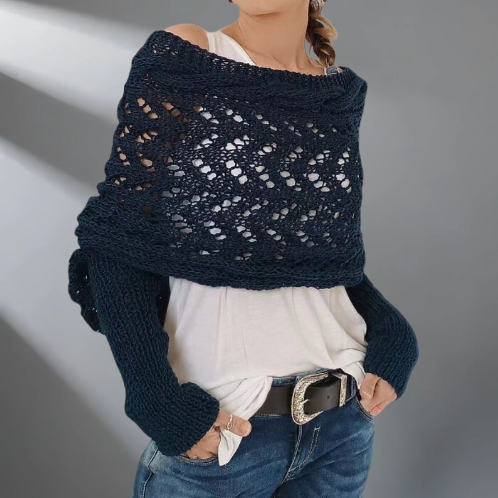 Châle élégant WarmWrap™ FR860 de Danoir Paris en tissu tissé vert grisâtre, doux et chaud pour l'hiver.