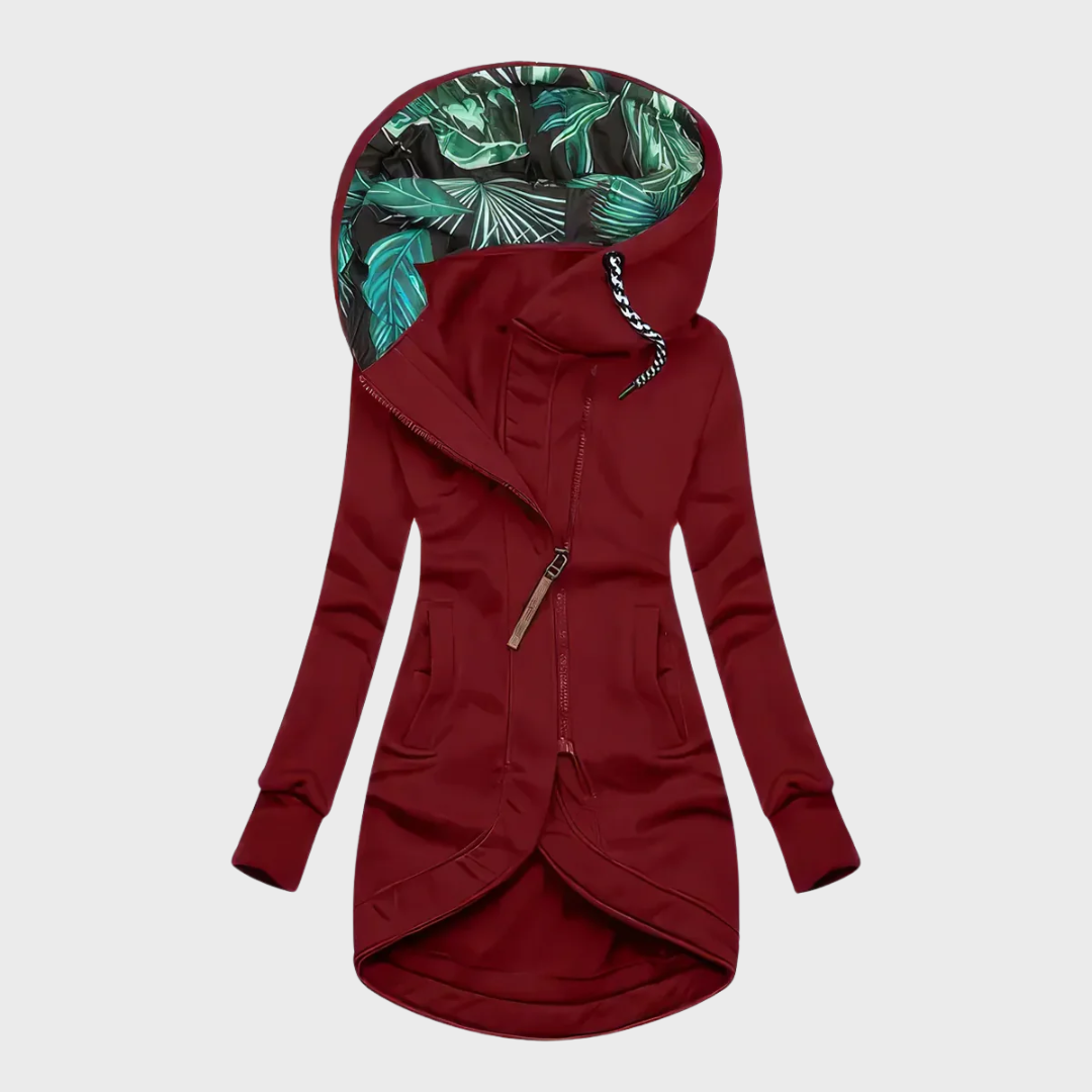 Veste d'hiver élégante FR870 Danoir Paris en noir pour femme, vue de face avec détails de couture et col haut.