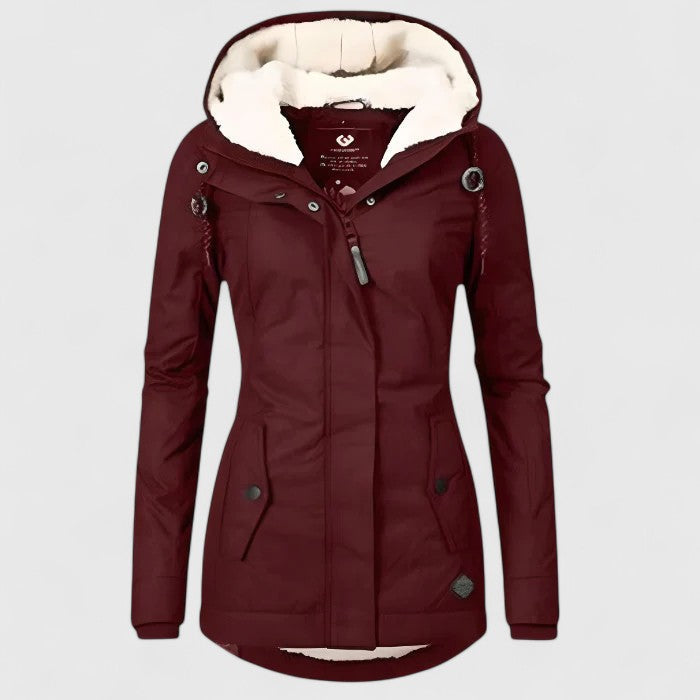 Veste imperméable noire Danoir Paris FR873 Seravia, style moderne avec capuche et fermeture éclair visible.
