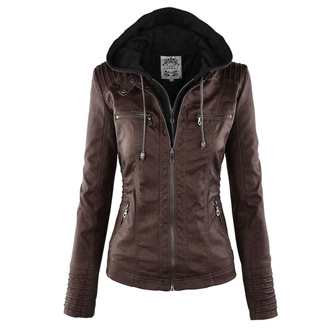 Veste motard élégante Kiana de Danoir Paris, marron, taille XS, en cuir, avec détails modernes et style raffiné.