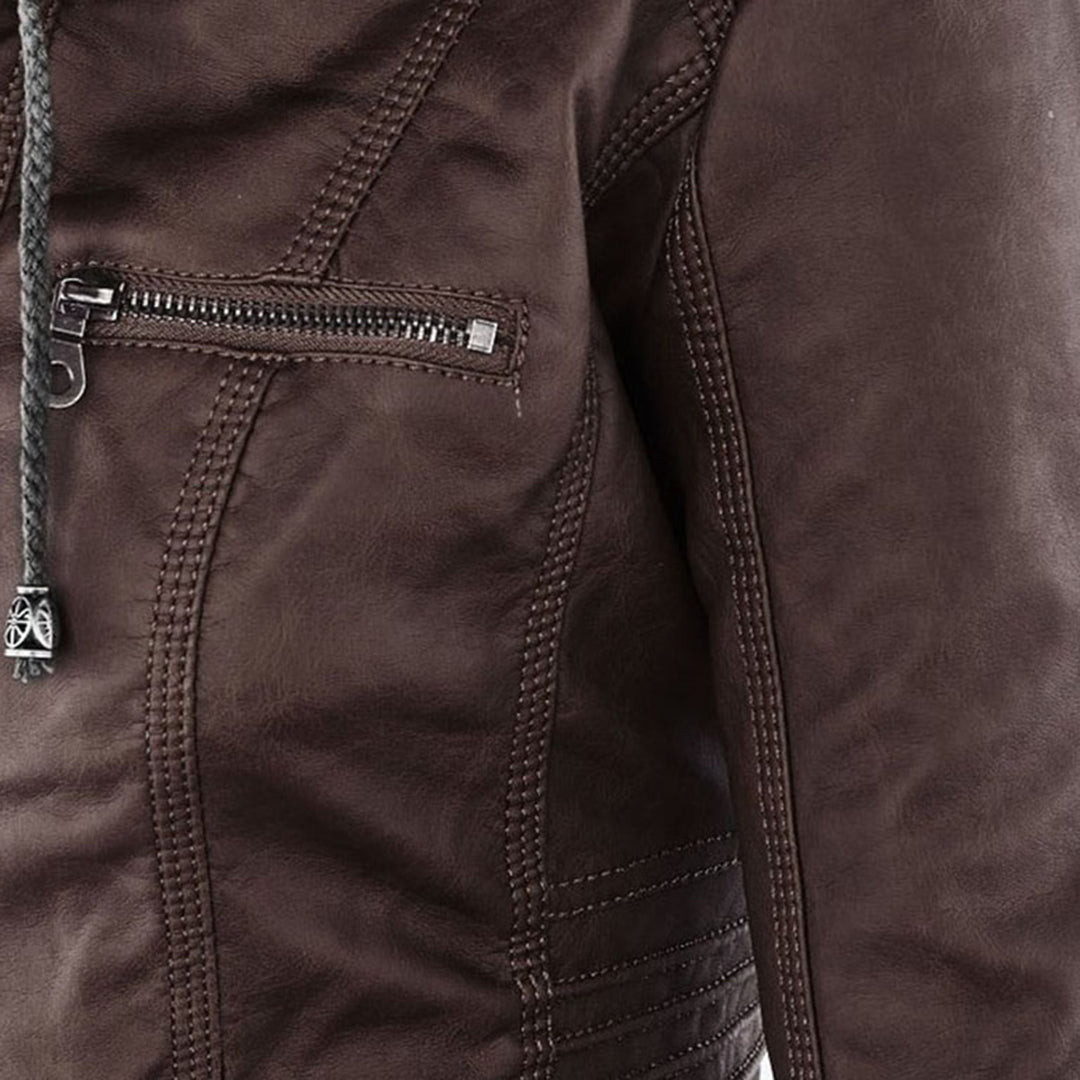 Veste motard élégante Kiana de Danoir Paris, en marron, taille XS, avec détails modernes et style sophistiqué.