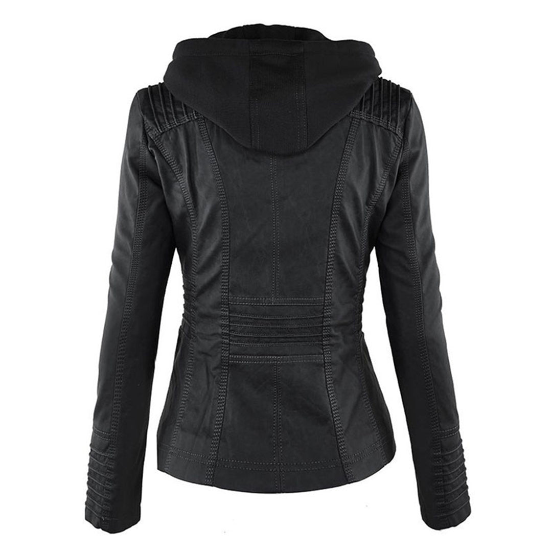Veste motard élégante Kiana de Danoir Paris, marron, en tissu, vue de face avec détails de finition, taille XS.