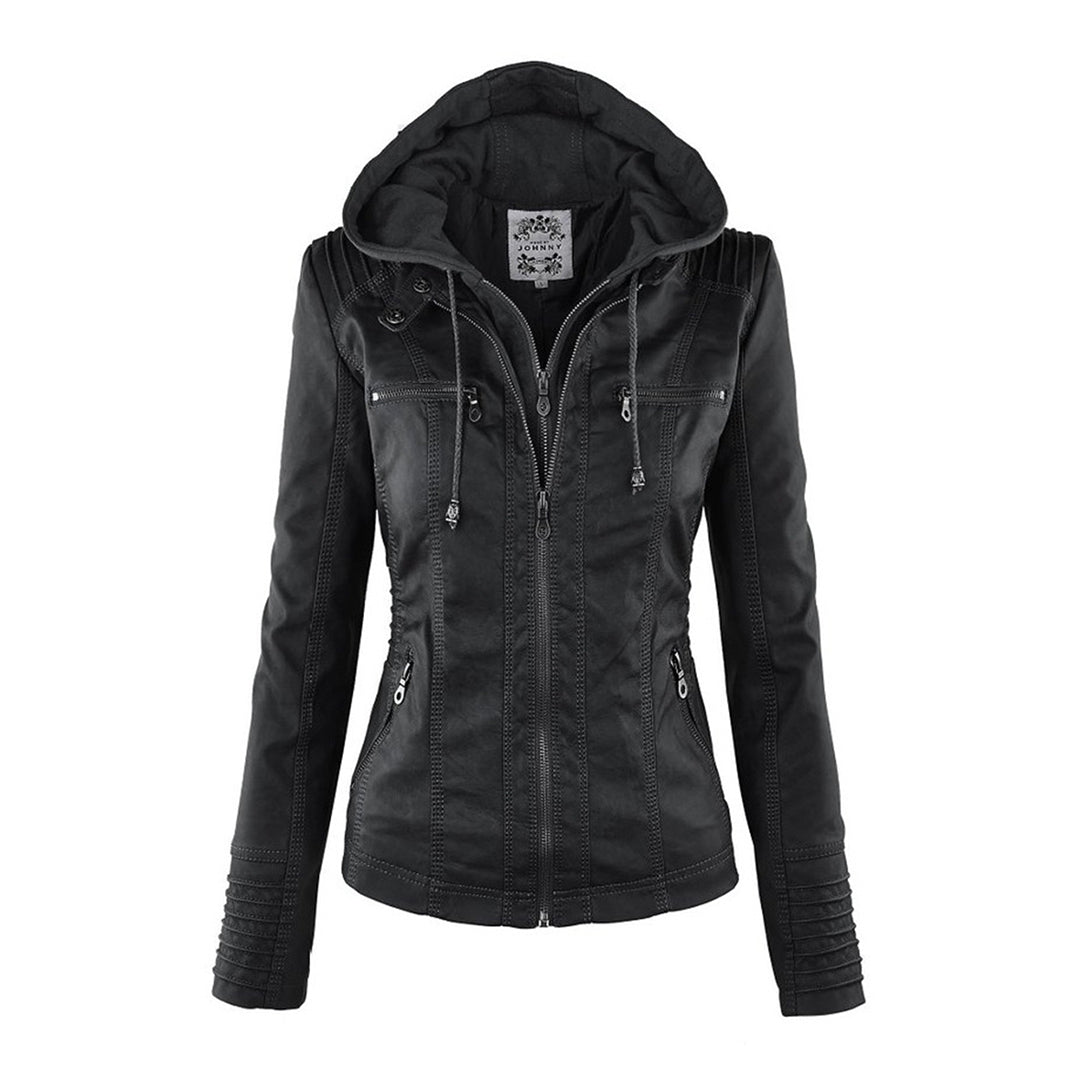 Veste motard élégante Kiana de Danoir Paris en marron, taille XS, vue de face avec détails de la veste en cuir.
