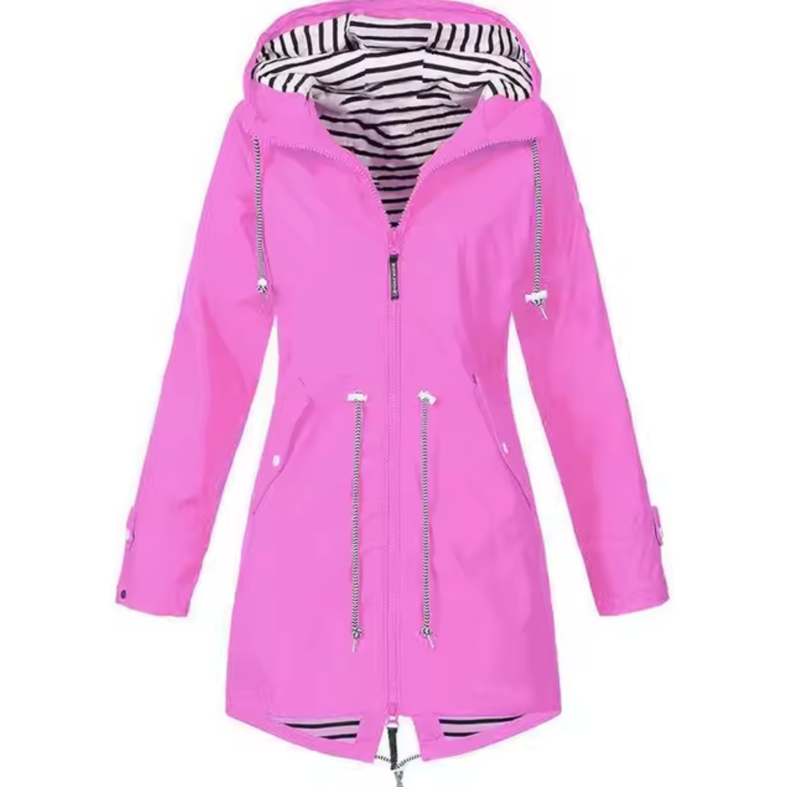 Veste waterproof élégante Linde de Danoir Paris, modèle FR885, en noir, vue de face avec détails du tissu imperméable.