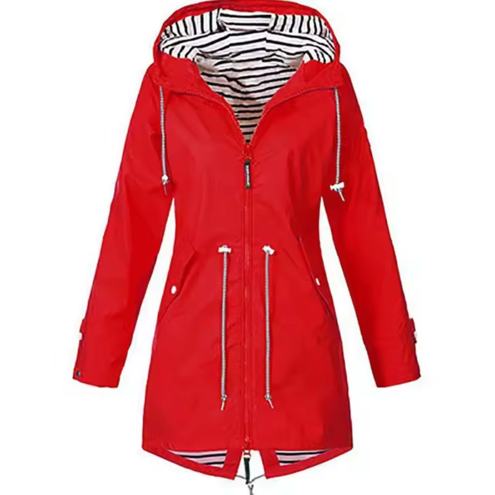 Veste waterproof élégante Linde FR885 de Danoir Paris, veste noire pour femmes, détail du tissu imperméable et coupe sophistiquée