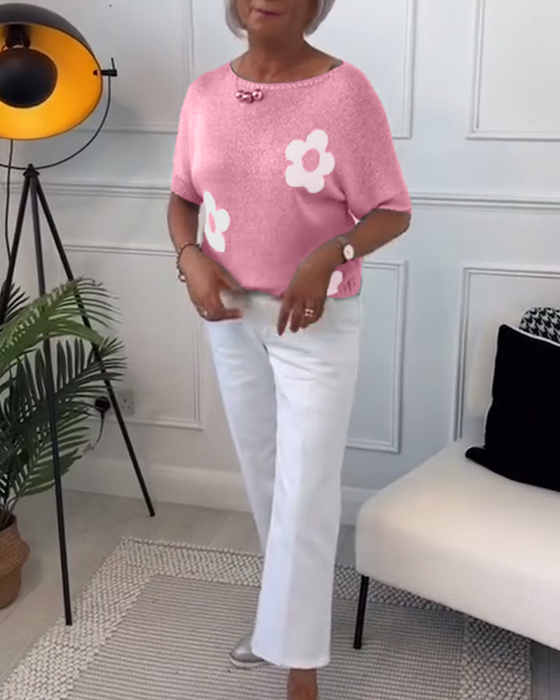 Pull gris Danoir Paris Daisy - Élégante veste florale en maille avec motifs floraux raffinés.