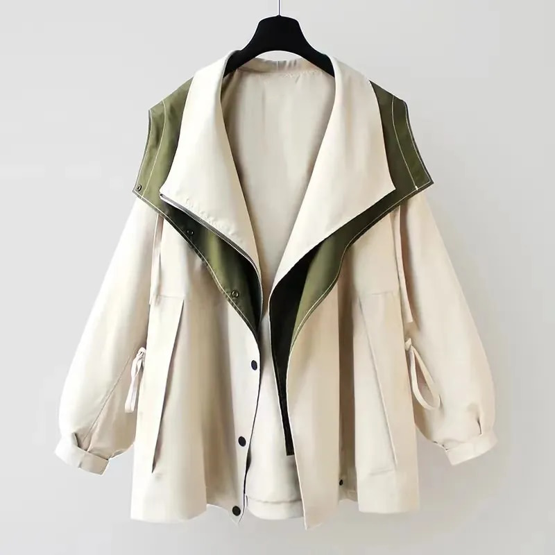 Veste élégante anti-pluie Danoir Paris FR907 blanche, imperméable, avec capuche et fermeture devant.