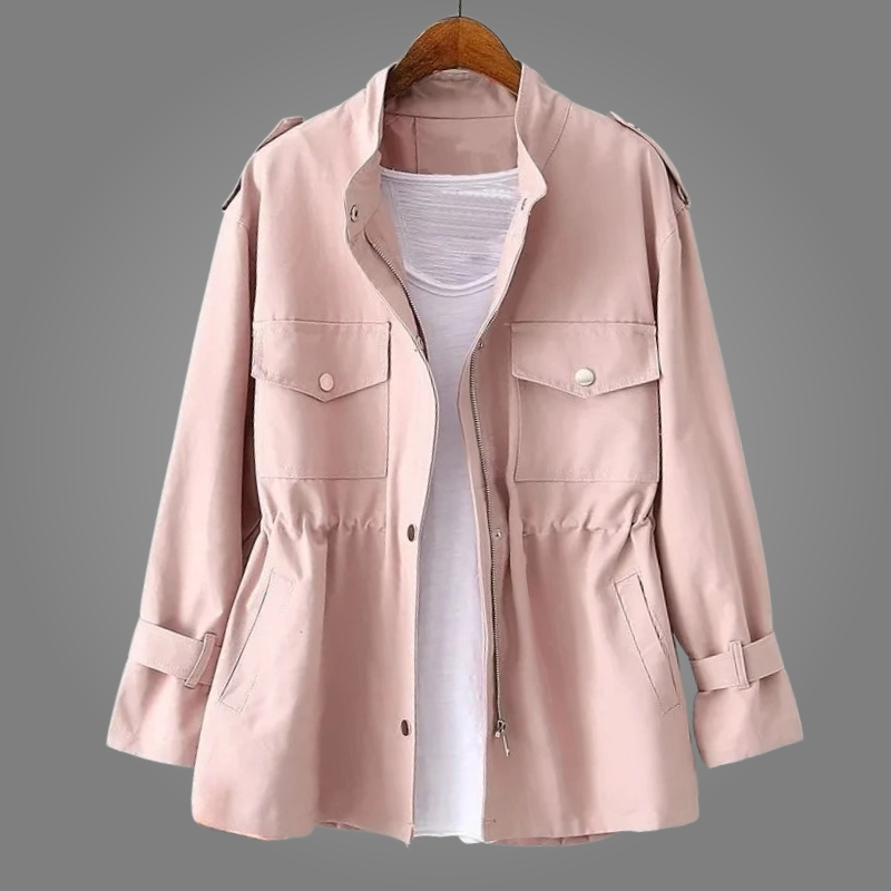 Manteau classique Danoir Paris Amélie FR912 en rose, style confortable avec coupe élégante, idéal pour l'hiver.