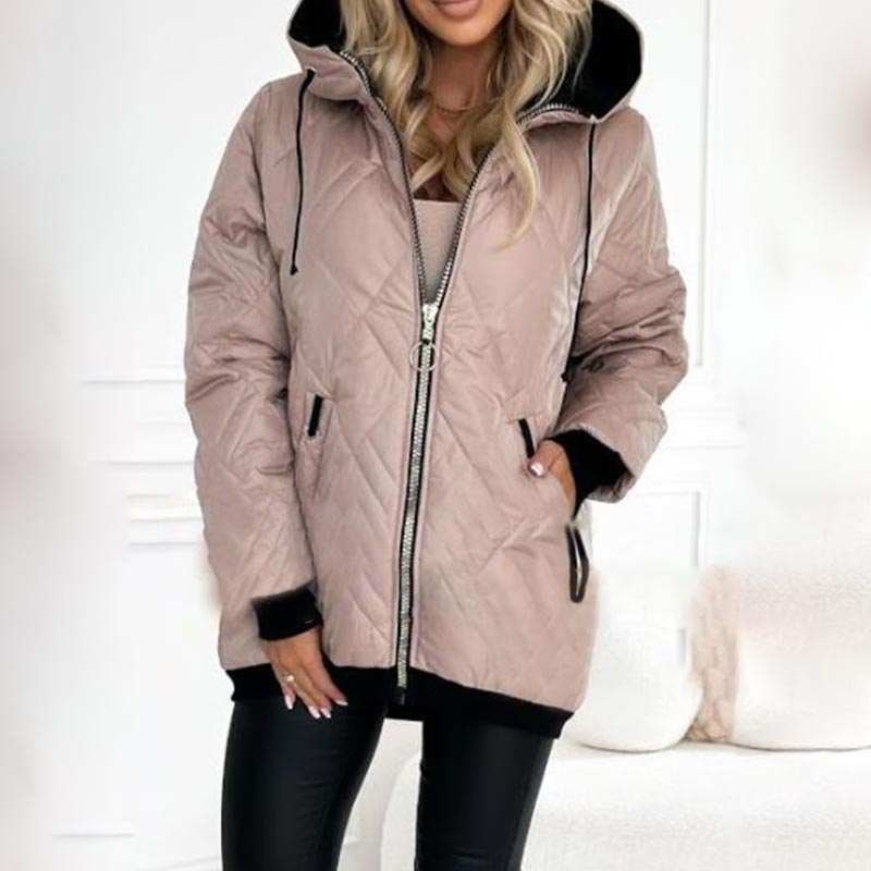 Veste parka d'hiver élégante Danoir Paris Helena FR927 rose, coupe sophistiquée et chaude pour femmes.
