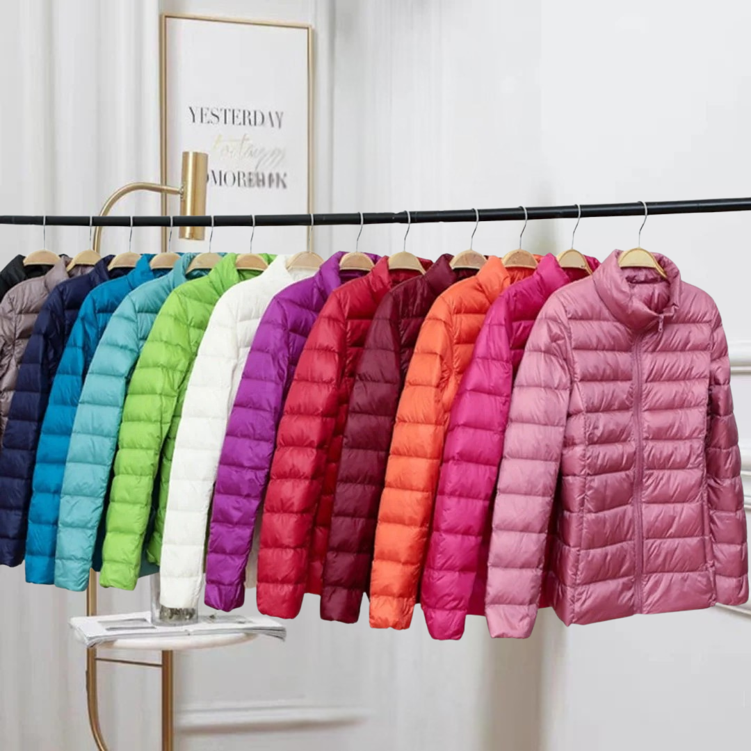 Veste ultra légère élégante Elin de Danoir Paris, couleur rose, vue de face, look chic et moderne, pour femmes.