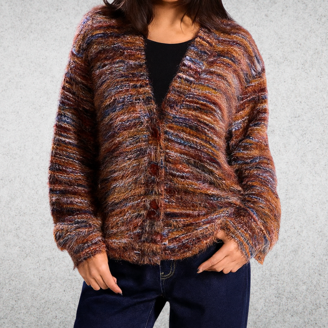 Gilet multicolore décontracté Mona de la marque Danoir Paris, en orange, style confortable et tendance, taille S.
