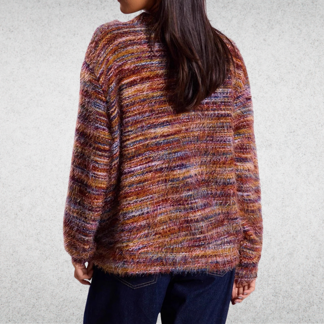 Gilet multicolore décontracté Mona de Danoir Paris, en tissu orange avec design coloré, pour un style casual et confortable.